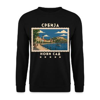 Serbien Novi Sad Vintage Reisemarke - Unisex Pullover - Schwarz - Vorne - Alina (178cm) & Michal (187cm)