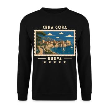 Montenegro Budva Vintage Reisemarke - Unisex Pullover - Schwarz - Vorne - Alina (178cm) & Michal (187cm)
