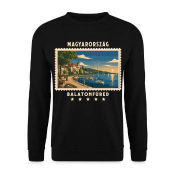 Ungarn Balatonfüred Vintage Reisemarke - Unisex Pullover - Schwarz - Vorne - Alina (178cm) & Michal (187cm)