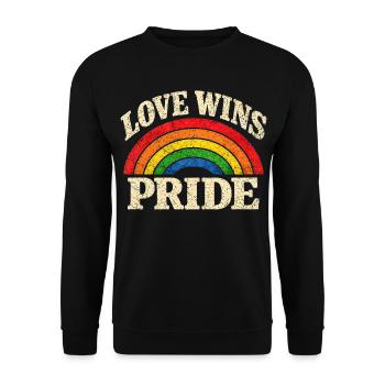 Love Wins Pride Regenbogen CSD LGBTQ Community - Unisex Pullover - Schwarz - Vorne - Alina (178cm) & Michal (187cm)