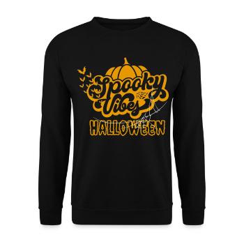 Spooky Vibes Halloween Kürbis Fledermaus Design - Unisex Pullover - Schwarz - Vorne - Alina (178cm) & Michal (187cm)