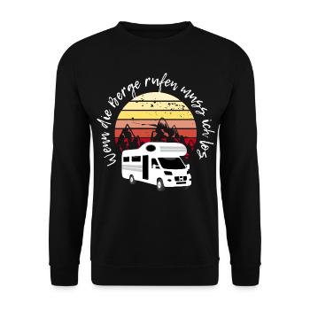 Wenn die Berge rufen, Camping Wohnmobil - Unisex Pullover - Schwarz - Vorne - Alina (178cm) & Michal (187cm)