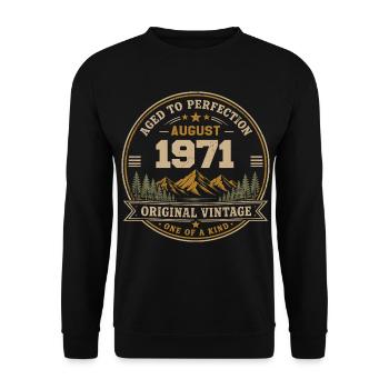 August 1971 Original-Geburtstag Vintage Mountain - Unisex Pullover - Schwarz - Vorne - Alina (178cm) & Michal (187cm)