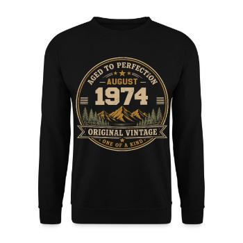 August 1974 Original Birthday Vintage Mountain - Unisex Pullover - Schwarz - Vorne - Alina (178cm) & Michal (187cm)