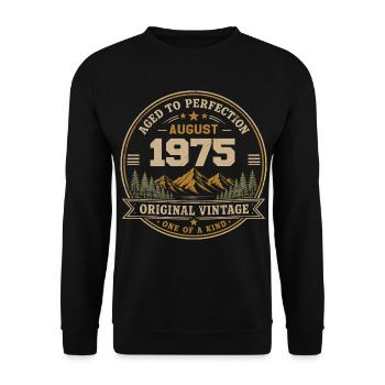 August 1975 Original Geburtstag Vintage Mountain - Unisex Pullover - Schwarz - Vorne - Alina (178cm) & Michal (187cm)