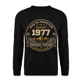 August 1977 Original Birthday Vintage Mountain - Unisex Pullover - Schwarz - Vorne - Alina (178cm) & Michal (187cm)