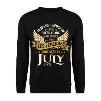 Légende Née En Juillet 1971 Anniversaire - Sweat-shirt Unisexe - noir - Devant - Alina (178cm) & Michal (187cm)