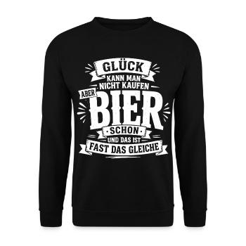 Glück kann man nicht kaufen, aber Bier schon - Unisex Pullover - Schwarz - Vorne - Alina (178cm) & Michal (187cm)
