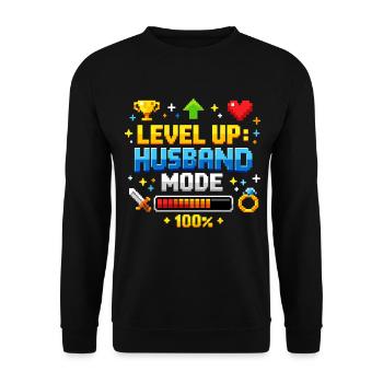 Level Up Husband Mode Gamer Husband Retro Bachelor Party - Unisex Sweatshirt - black - Front - Alina (178cm) & Michal (187cm)