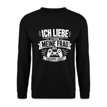 Ich liebe es, wenn meine Frau mich zocken lässt - Unisex Pullover - Schwarz - Vorne - Alina (178cm) & Michal (187cm)
