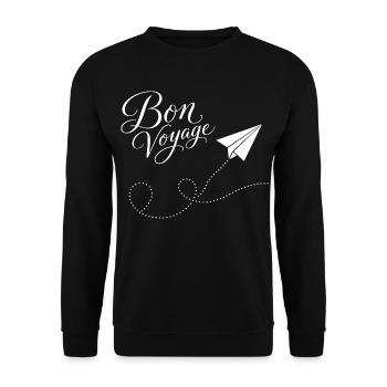 Bon Voyage Papierzug Flugzeug Motiv - Unisex Pullover - Schwarz - Vorne - Alina (178cm) & Michal (187cm)
