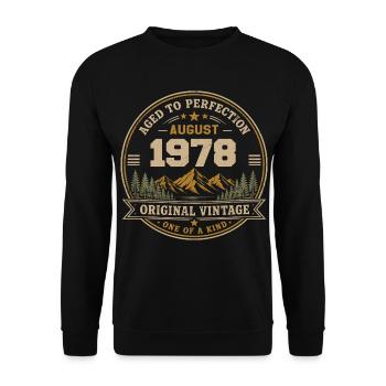 August 1978 Original Birthday Vintage Mountain - Unisex Pullover - Schwarz - Vorne - Alina (178cm) & Michal (187cm)