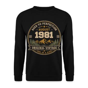 August 1981 Original Birthday Vintage Mountain - Unisex Sweatshirt - black - Front - Alina (178cm) & Michal (187cm)