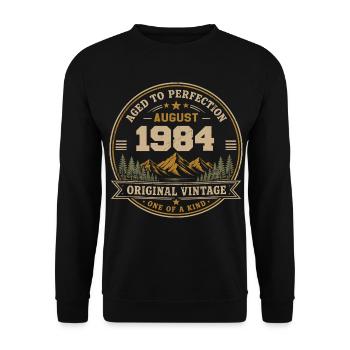 August 1984 Original Birthday Vintage Mountain - Unisex Pullover - Schwarz - Vorne - Alina (178cm) & Michal (187cm)