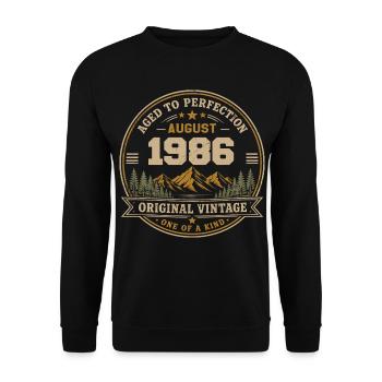 August 1986 Original Birthday Vintage Mountain - Unisex Pullover - Schwarz - Vorne - Alina (178cm) & Michal (187cm)