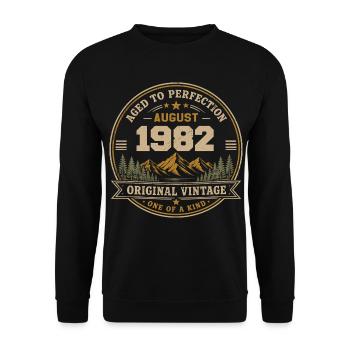 August 1982 Original Birthday Vintage Mountain - Unisex Pullover - Schwarz - Vorne - Alina (178cm) & Michal (187cm)