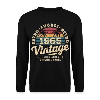 August 1965 Retro-Vintage-Geburtstagspalmen - Unisex Pullover - Schwarz - Vorne - Alina (178cm) & Michal (187cm)