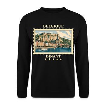 Belgien Dinant Vintage Reisemarke - Unisex Pullover - Schwarz - Vorne - Alina (178cm) & Michal (187cm)