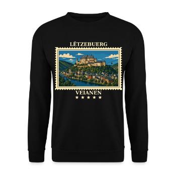 Luxemburg Vianden Vintage Reisemarke - Unisex Pullover - Schwarz - Vorne - Alina (178cm) & Michal (187cm)