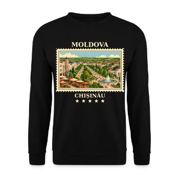 Marque de voyage vintage Vltava Chișinău - Sweat-shirt Unisexe - noir - Devant - Alina (178cm) & Michal (187cm)