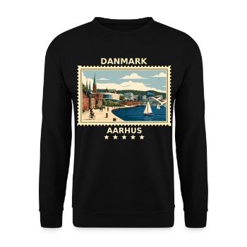 Dänemark Aarhus Vintage Reisemarke - Unisex Pullover - Schwarz - Vorne - Alina (178cm) & Michal (187cm)