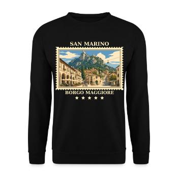 San Marino Borgo Maggiore Vintage Reisemarke - Unisex Pullover - Schwarz - Vorne - Alina (178cm) & Michal (187cm)