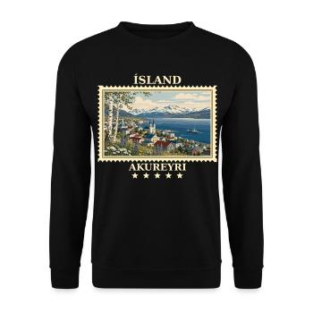 Island Akureyri Vintage Reisemarke - Unisex Pullover - Schwarz - Vorne - Alina (178cm) & Michal (187cm)