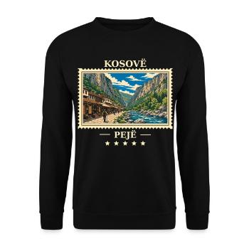 Kosovo Peja Vintage Reisemarke - Unisex Pullover - Schwarz - Vorne - Alina (178cm) & Michal (187cm)