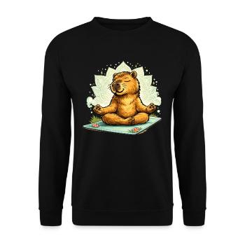 Süßes Capybara beim Yoga - Unisex Pullover - Schwarz - Vorne - Alina (178cm) & Michal (187cm)
