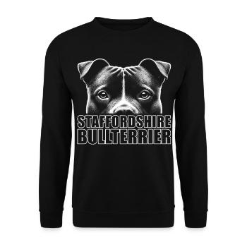 Staffordshire Bull Terrier Portrait with Lettering - Unisex Sweatshirt - black - Front - Alina (178cm) & Michal (187cm)