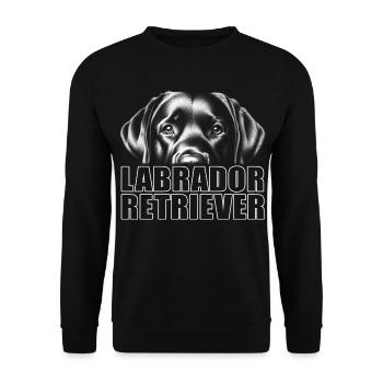 Labrador Retriever Porträt mit großem Schriftzug - Unisex Pullover - Schwarz - Vorne - Alina (178cm) & Michal (187cm)