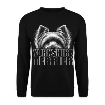 Yorkshire Terrier Porträt mit Schriftzug - Unisex Pullover - Schwarz - Vorne - Alina (178cm) & Michal (187cm)