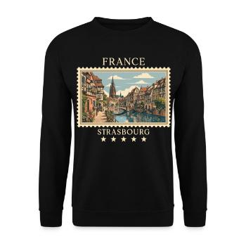Frankreich Straßburg Vintage Reisemarke - Unisex Pullover - Schwarz - Vorne - Alina (178cm) & Michal (187cm)