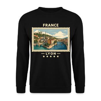 Frankreich Lyon Vintage Reisemarke - Unisex Pullover - Schwarz - Vorne - Alina (178cm) & Michal (187cm)