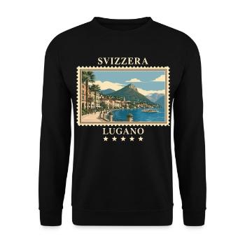 Schweiz Lugano Vintage Reisemarke - Unisex Pullover - Schwarz - Vorne - Alina (178cm) & Michal (187cm)