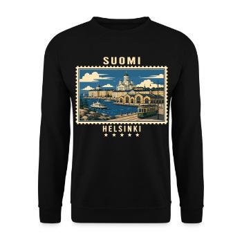 Finnland Helsinki Vintage Reisemarke - Unisex Pullover - Schwarz - Vorne - Alina (178cm) & Michal (187cm)