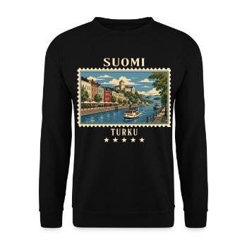 Finnland Turku Vintage Reisemarke - Unisex Pullover - Schwarz - Vorne - Alina (178cm) & Michal (187cm)