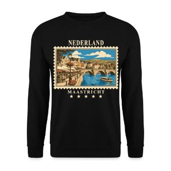 Niederlande Maastricht Vintage Reisemarke - Unisex Pullover - Schwarz - Vorne - Alina (178cm) & Michal (187cm)