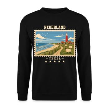 Niederlande Texel Vintage Reisemarke - Unisex Pullover - Schwarz - Vorne - Alina (178cm) & Michal (187cm)