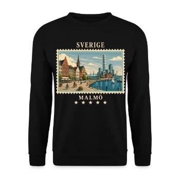 Schweden Malmö Vintage Reisemarke - Unisex Pullover - Schwarz - Vorne - Alina (178cm) & Michal (187cm)