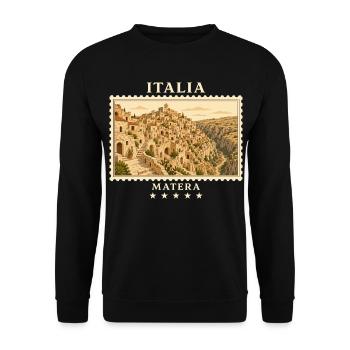 Italien Matera Vintage Reisemarke - Unisex Pullover - Schwarz - Vorne - Alina (178cm) & Michal (187cm)