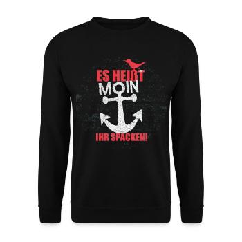 es_heisst_moin-_spacken - Unisex Pullover - Schwarz - Vorne - Alina (178cm) & Michal (187cm)