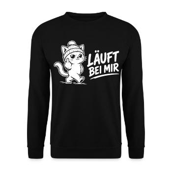 Katzen Shirt – Läuft bei mir - Unisex Pullover - Schwarz - Vorne - Alina (178cm) & Michal (187cm)