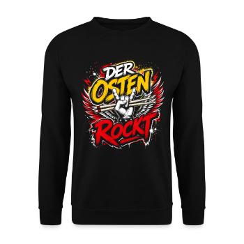 Der Osten rockt – Rock-Flag Design - Unisex Pullover - Schwarz - Vorne - Alina (178cm) & Michal (187cm)