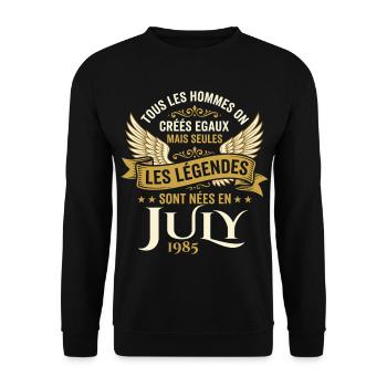 Légende Née En Juillet 1985 Anniversaire - Sweat-shirt Unisexe - noir - Devant - Alina (178cm) & Michal (187cm)