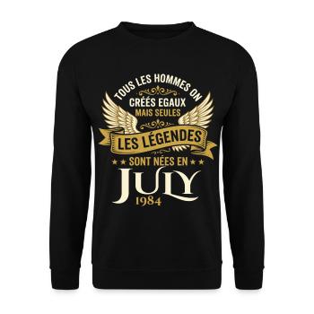 Légende Née En Juillet 1984 Anniversaire - Sweat-shirt Unisexe - noir - Devant - Alina (178cm) & Michal (187cm)