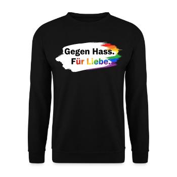 Gegen Hass Für Liebe Regenbogen T-Shirt CSD Pride - Unisex Pullover - Schwarz - Vorne - Alina (178cm) & Michal (187cm)