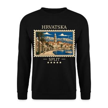 Kroatien Split Vintage Reisemarke - Unisex Pullover - Schwarz - Vorne - Alina (178cm) & Michal (187cm)