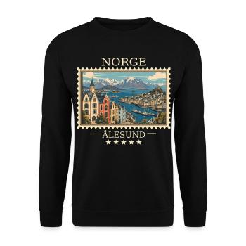 Norwegen Ålesund Vintage Reisemarke - Unisex Pullover - Schwarz - Vorne - Alina (178cm) & Michal (187cm)