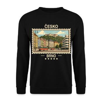 Tschechien Brno Vintage Reisemarke - Unisex Pullover - Schwarz - Vorne - Alina (178cm) & Michal (187cm)